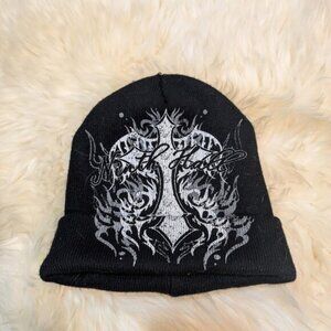 Ninth Hall Y2K Cross Black and White Beanie